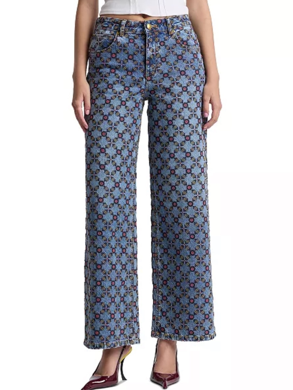 NWT Avec Les Filles Women's Mid-Rise Wide-Leg Jeans 25